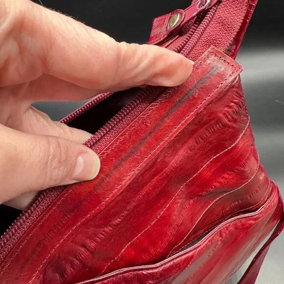 Vintage Red Purse Eel Skin Shoulder Bag Lee Sands Korea 1970s Retro Fashion - Picture 9 of 15